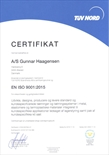 A/S Gunnar Haagensen er ISO 9001: 2015-godkendte.