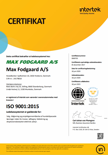 Max Fodgaard A/S er ISO 9001:2015-certificeret